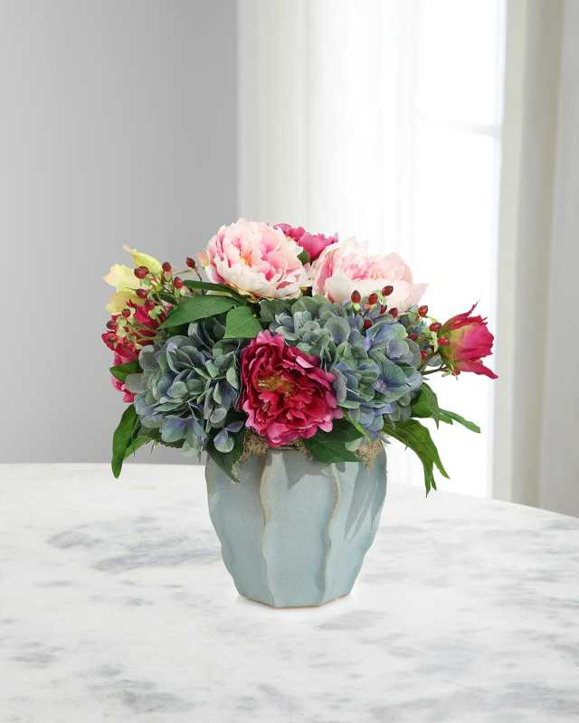 Teal Mist 21" Faux Floral Arrangement in Ceramic Container